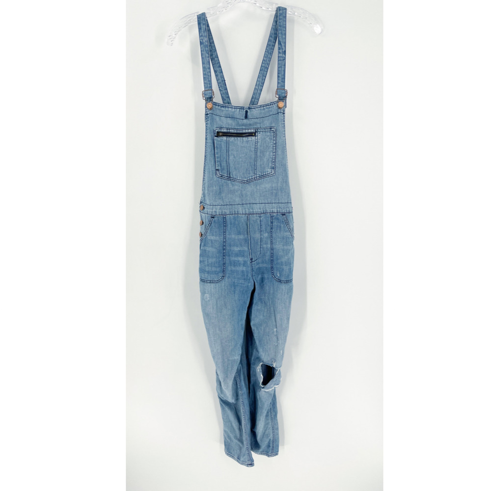 Madewell Light Wash Distressed Denim Overalls